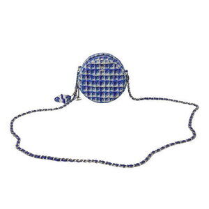 CHANEL Round Chain Shoulder Bag Coco Mark Tweed Blue